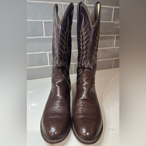 Vintage Dan Post Leather Brown Cowboy Boots Size 10D - Picture 4 of 16